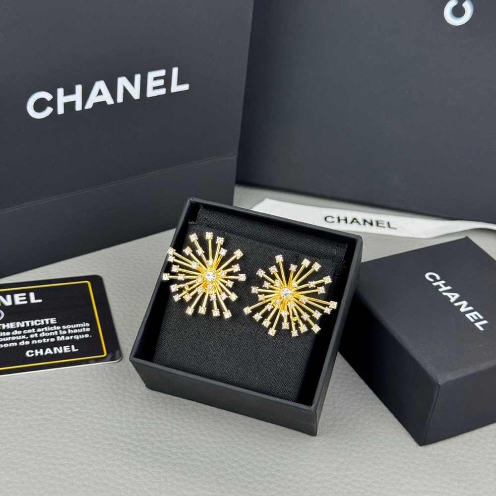Chanel Gold Starburst Crystal Stud Earrings - Women Jewelry.